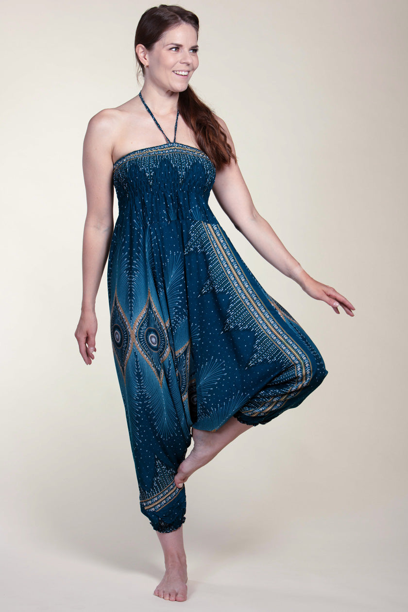 Diamond Peacock Turquoise Artisan Jumpsuit Haaremihousut - Berry Piper