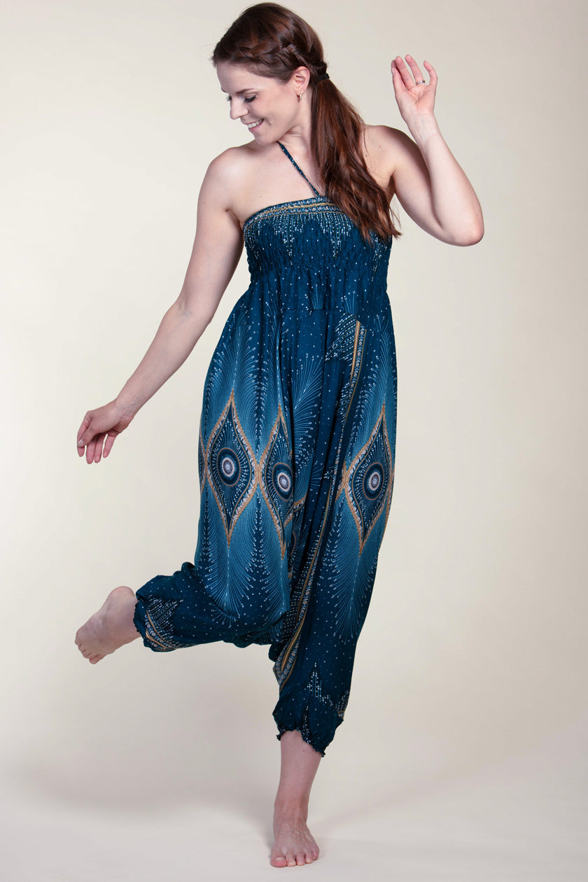 Diamond Peacock Turquoise Artisan Jumpsuit Haaremihousut - Berry Piper