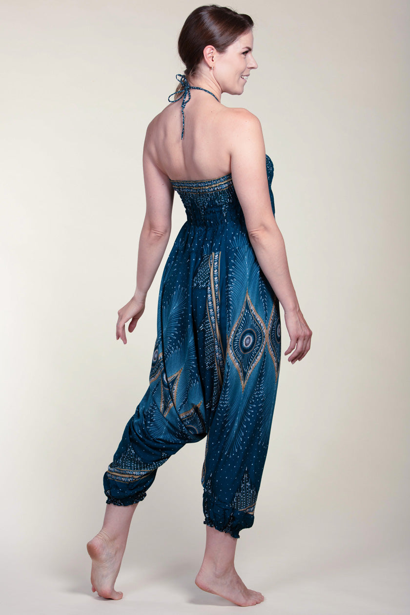 Diamond Peacock Turquoise Artisan Jumpsuit Haaremihousut - Berry Piper