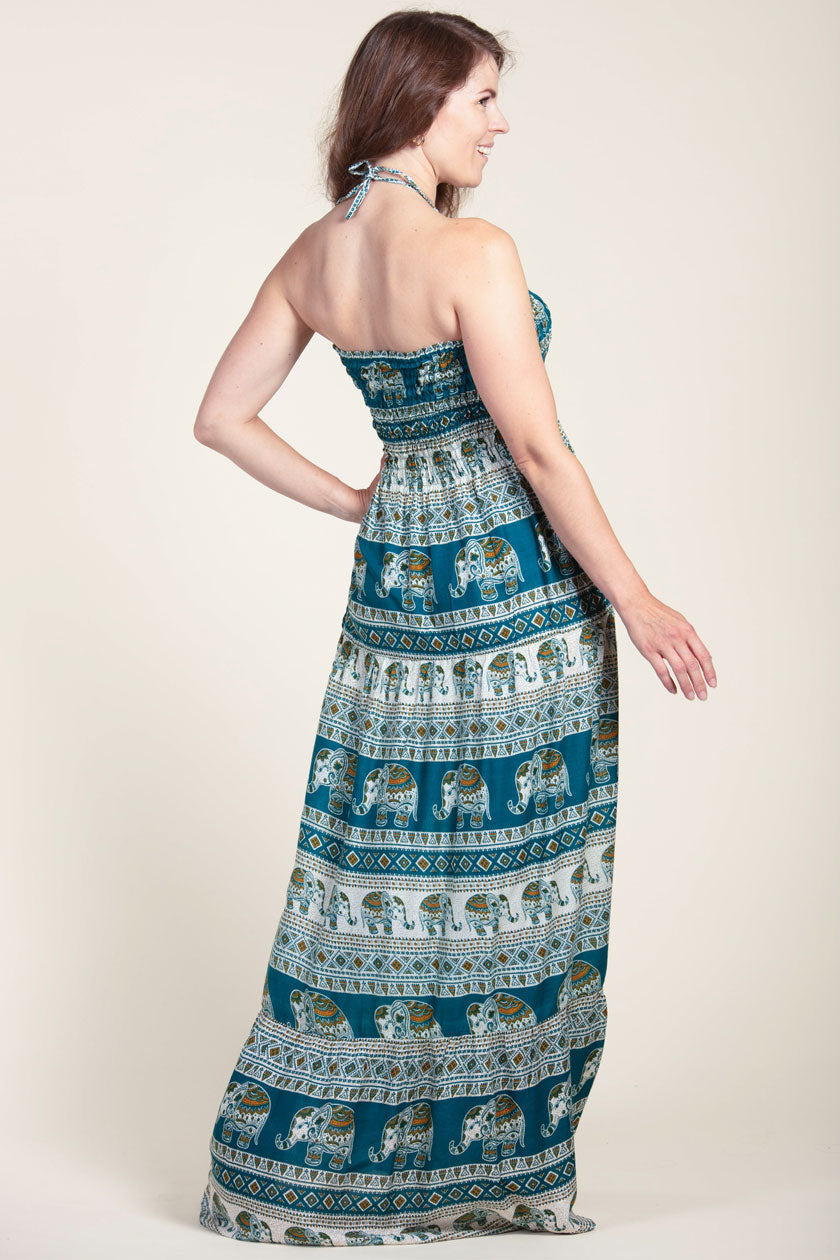 Aztec Elephant Teal Artisan Bandeau Maksimekko - Berry Piper