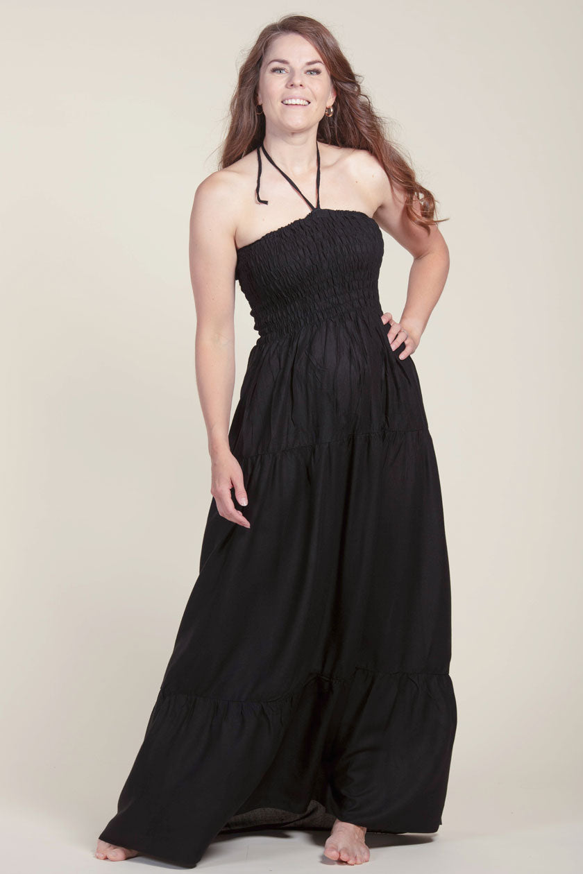 Boho Black Artisan Bandeau Maksimekko - Berry Piper