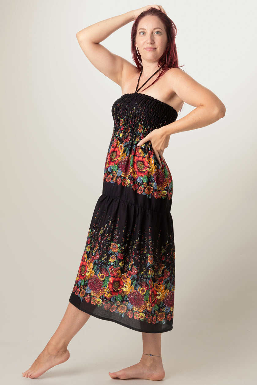 Floral Black Artisan Bandeau Midimekko - Berry Piper
