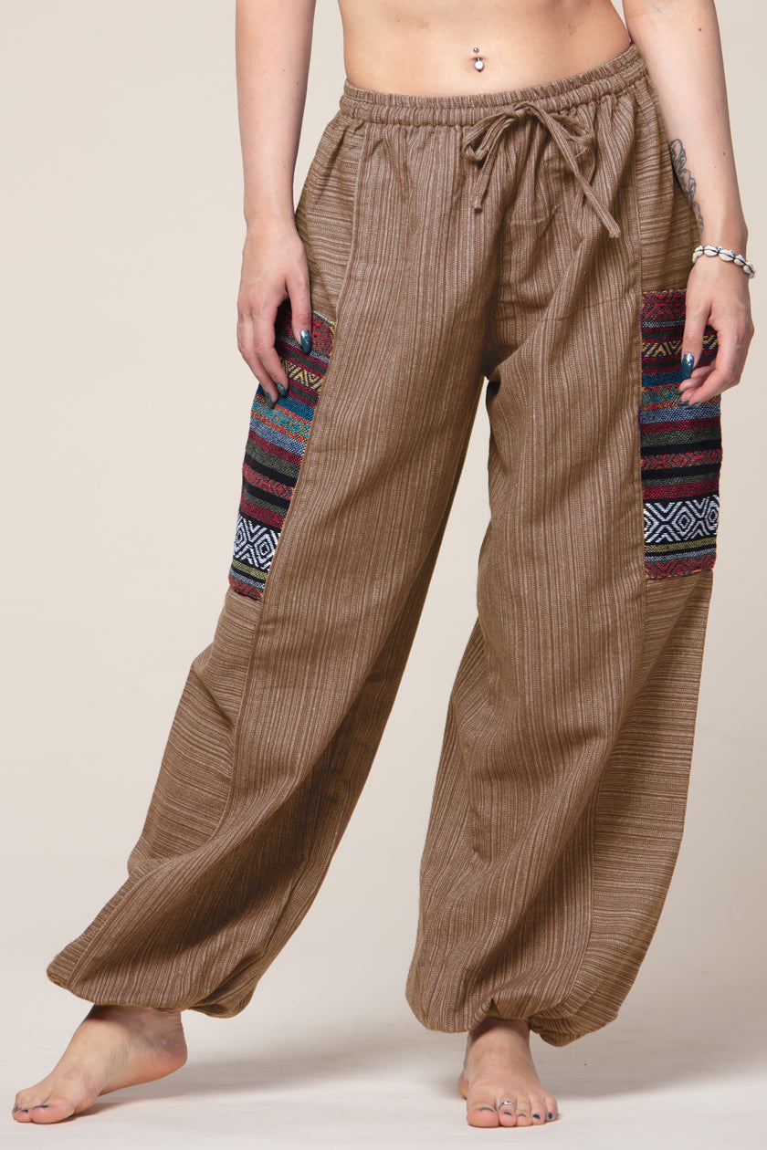 Hill Tribe Unisex Khaki Artisan Haaremihousut - Berry Piper
