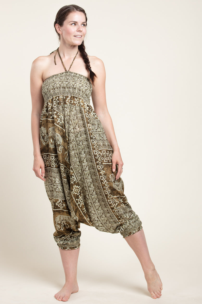 Olive Marble Elephants Artisan Jumpsuit Haaremihousut - Berry Piper