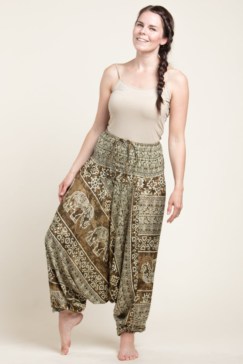 Olive Marble Elephants Artisan Jumpsuit Haaremihousut - Berry Piper
