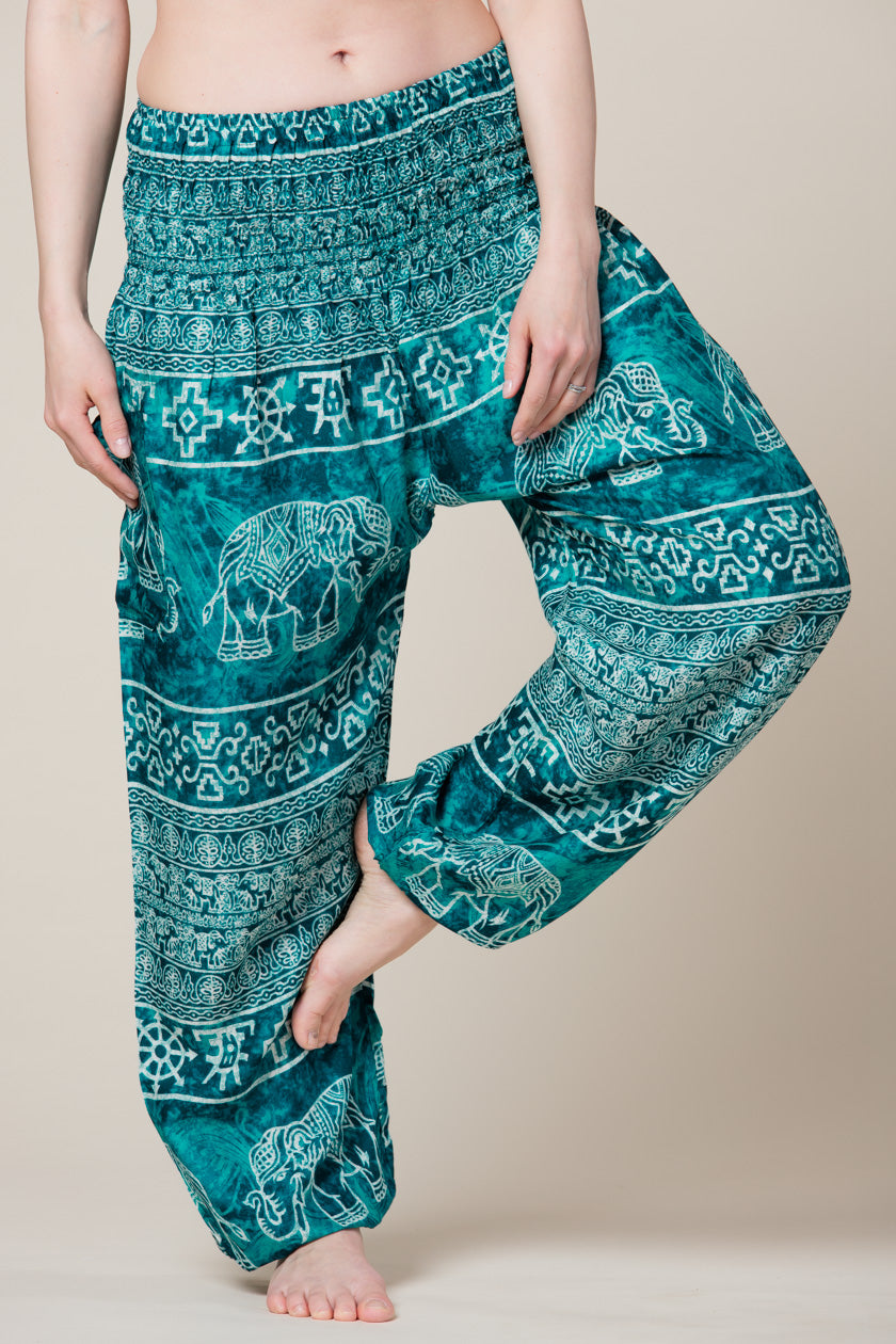 Teal Marble Elephants Artisan Haaremihousut - Berry Piper
