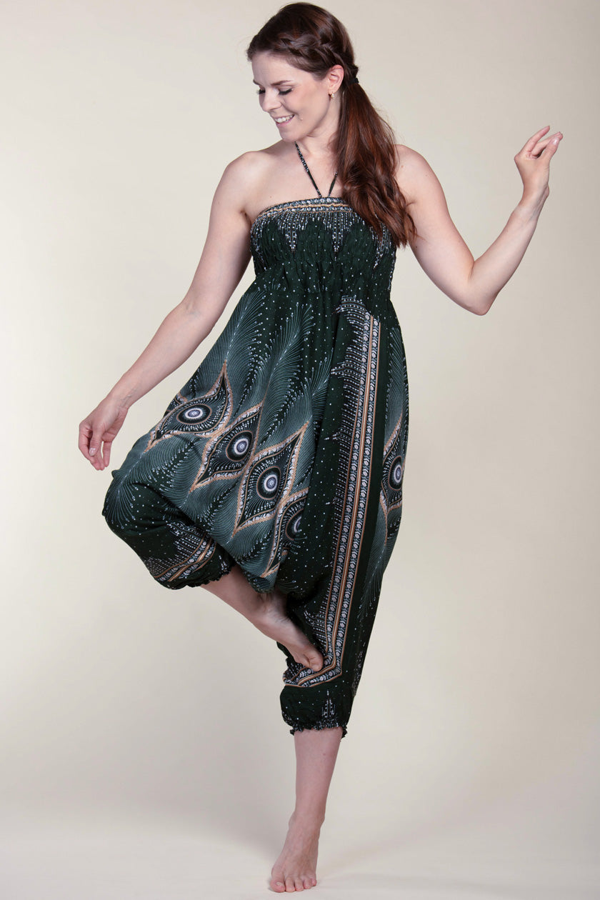 Diamond Peacock Green Artisan Jumpsuit Haaremihousut - Berry Piper