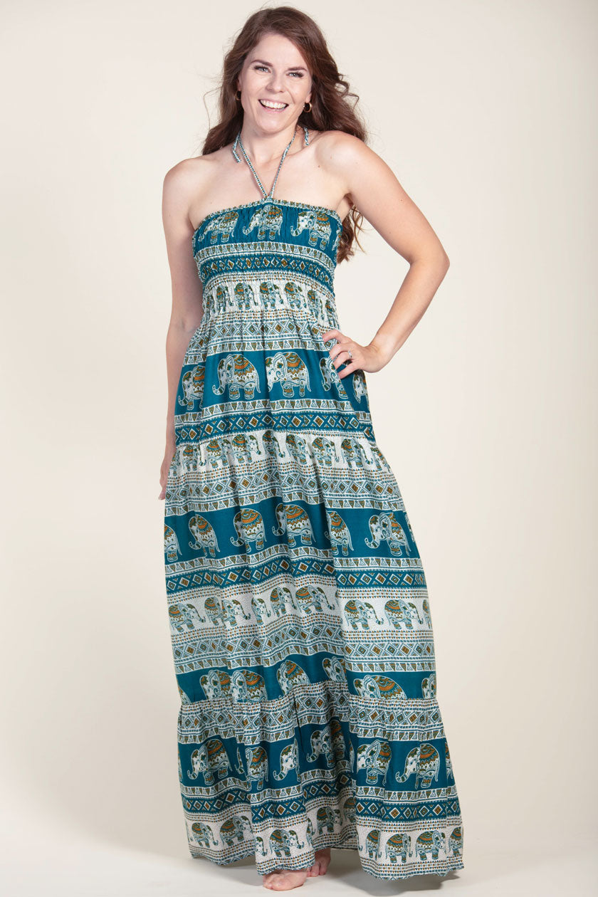 Aztec Elephant Teal Artisan Bandeau Maksimekko - Berry Piper