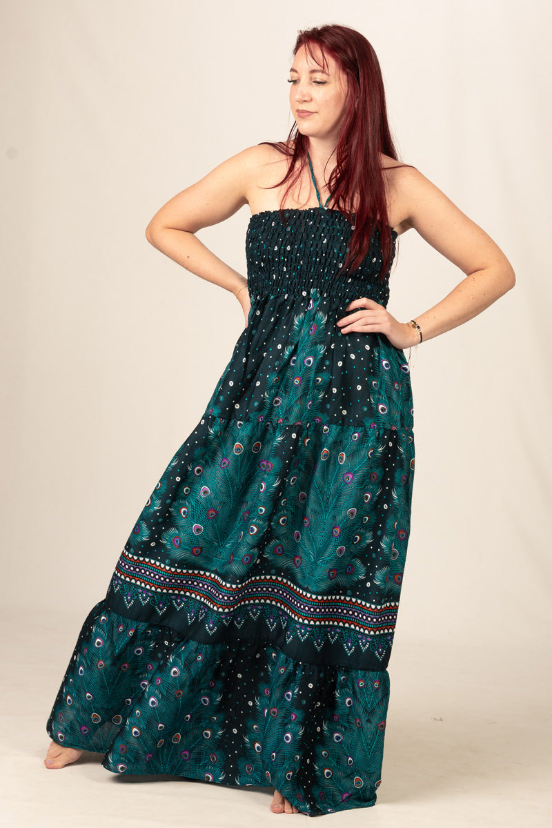 Peacock Feather Petrol Bandeau Maksimekko