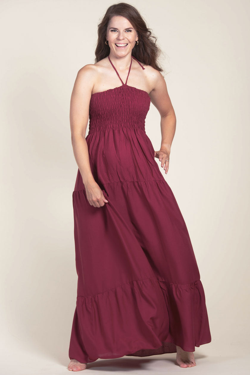 Boho Burgundy Artisan Bandeau Maksimekko - Berry Piper