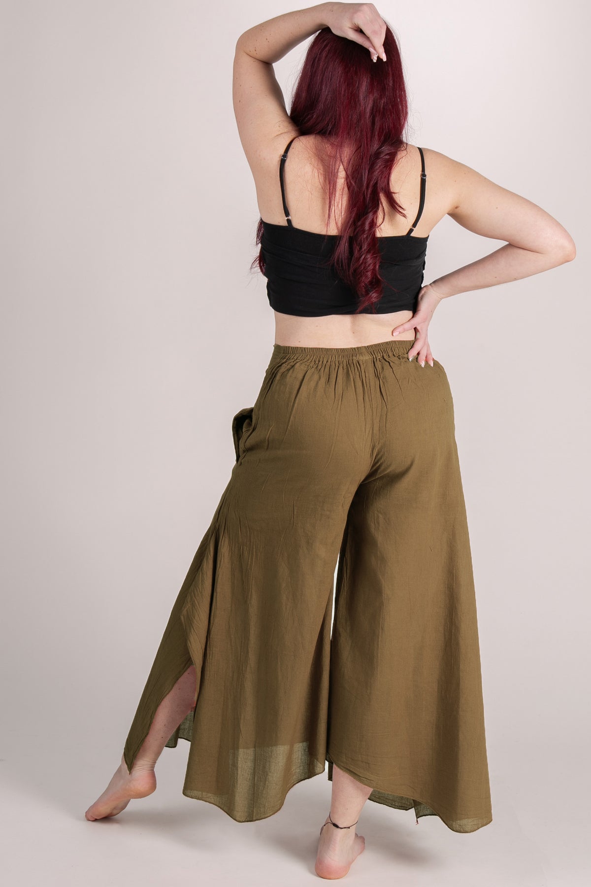 Breeze Khaki Cotton Artisan Palatsihousut - Berry Piper