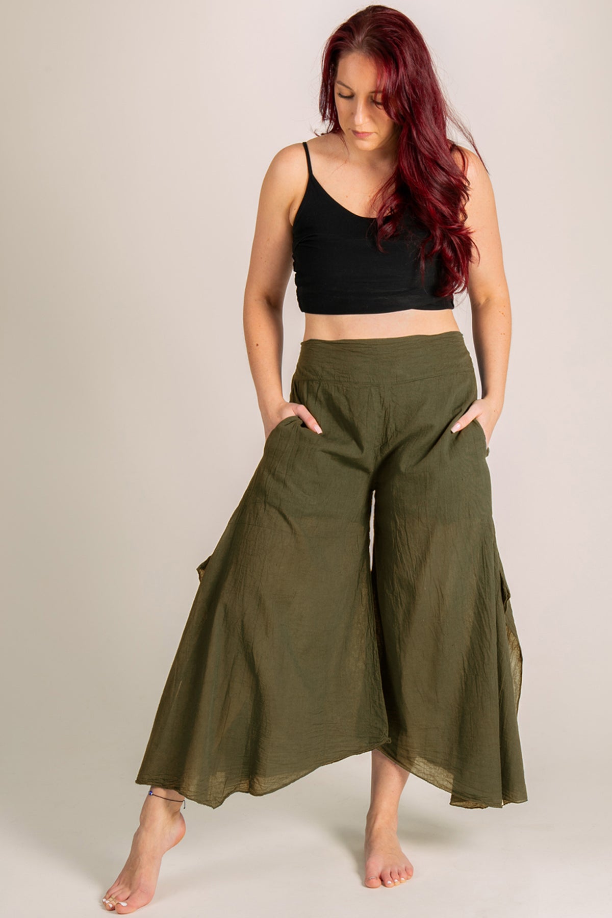 Breeze Moss Green Cotton Artisan Palatsihousut - Berry Piper