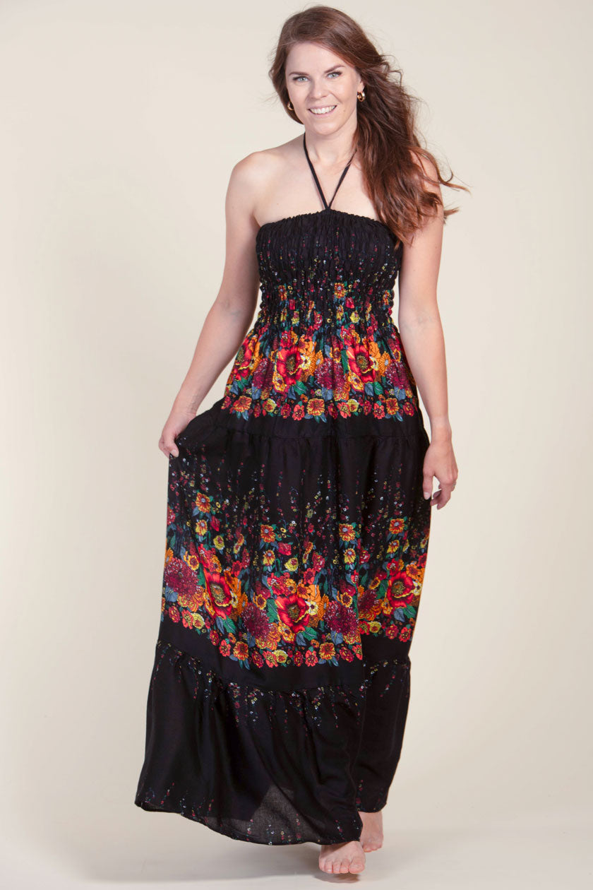 Floral Black Artisan Bandeau Maksimekko - Berry Piper
