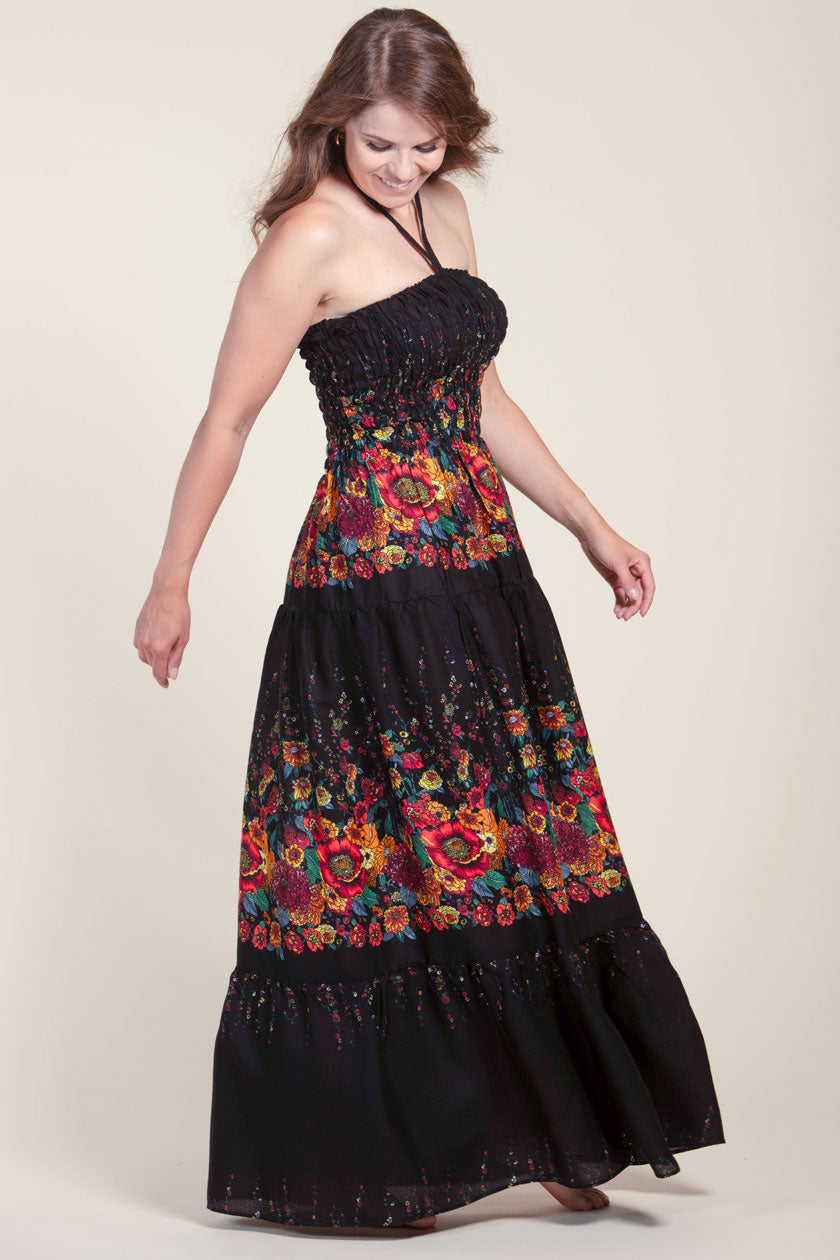 Floral Black Artisan Bandeau Maksimekko - Berry Piper