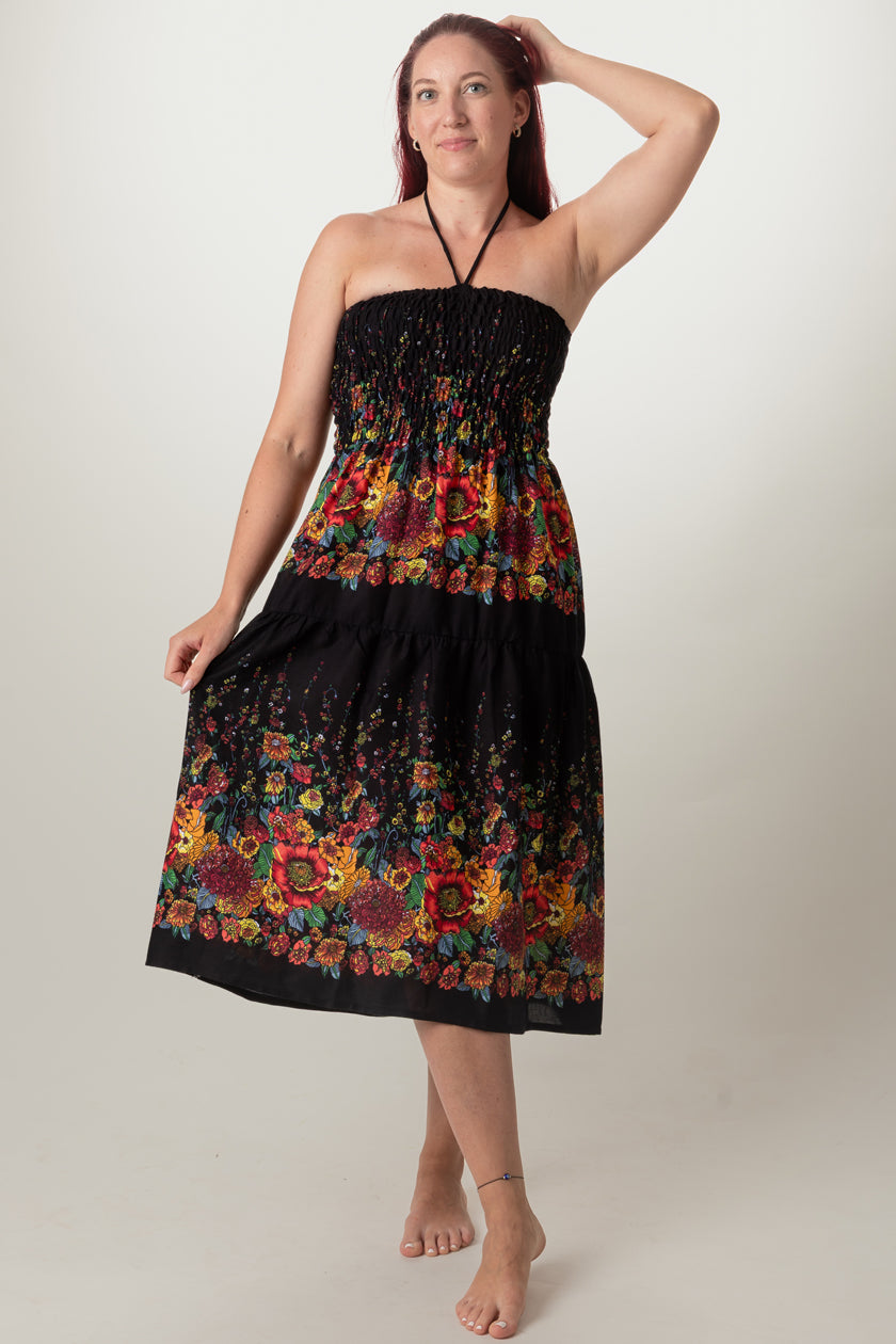 Floral Black Artisan Bandeau Midimekko - Berry Piper