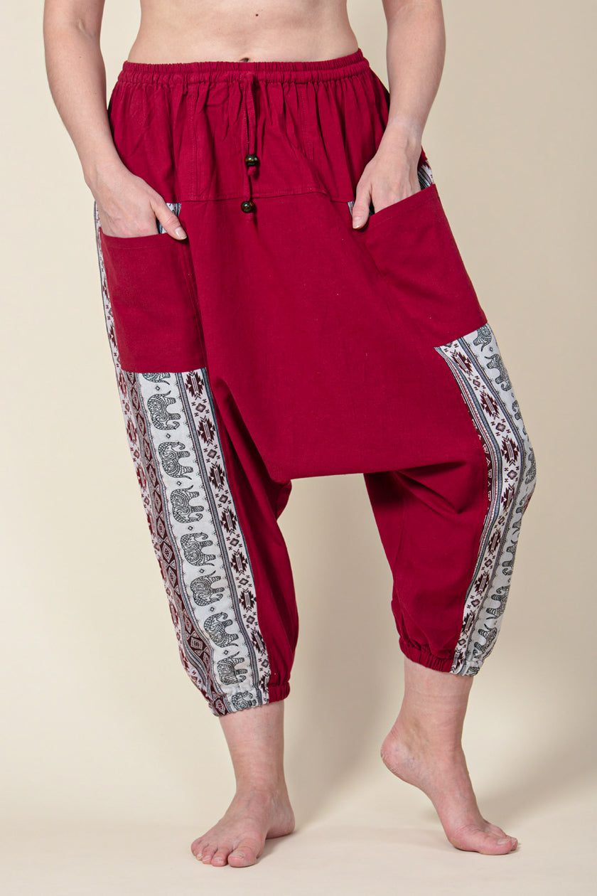 Aztec Elephant Burgundy Medium Low Cut Haaremihousut - Berry Piper