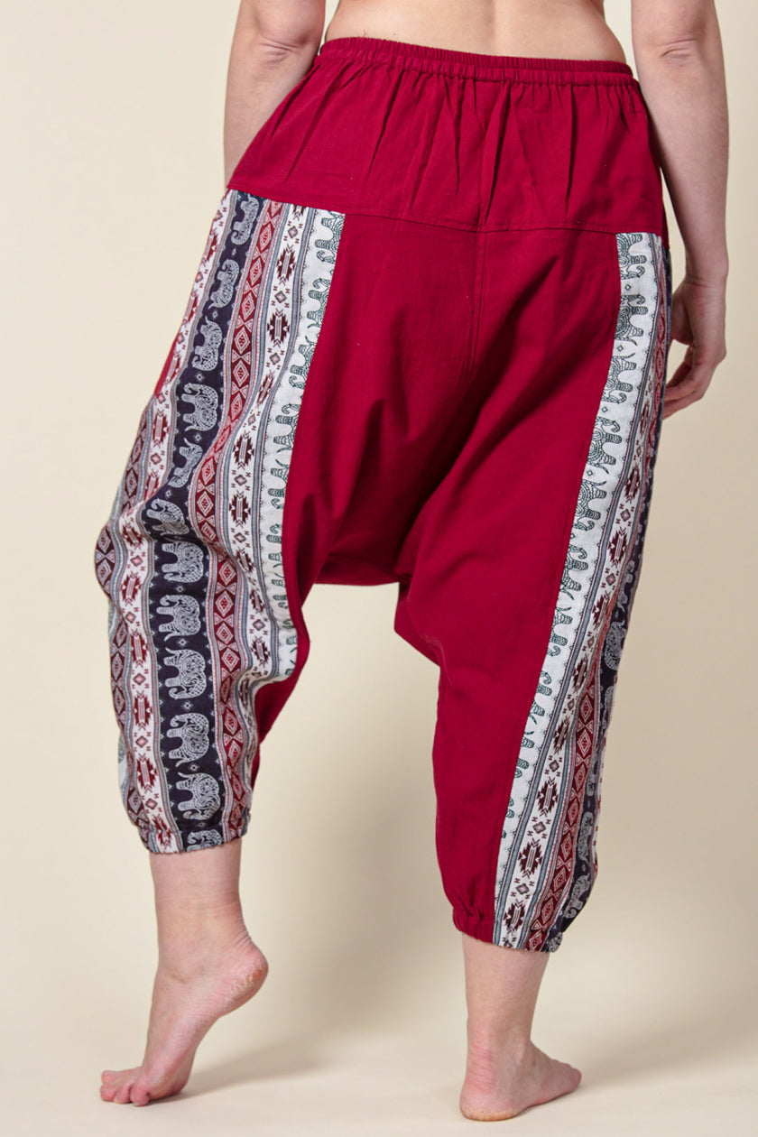 Aztec Elephant Burgundy Medium Low Cut Haaremihousut - Berry Piper