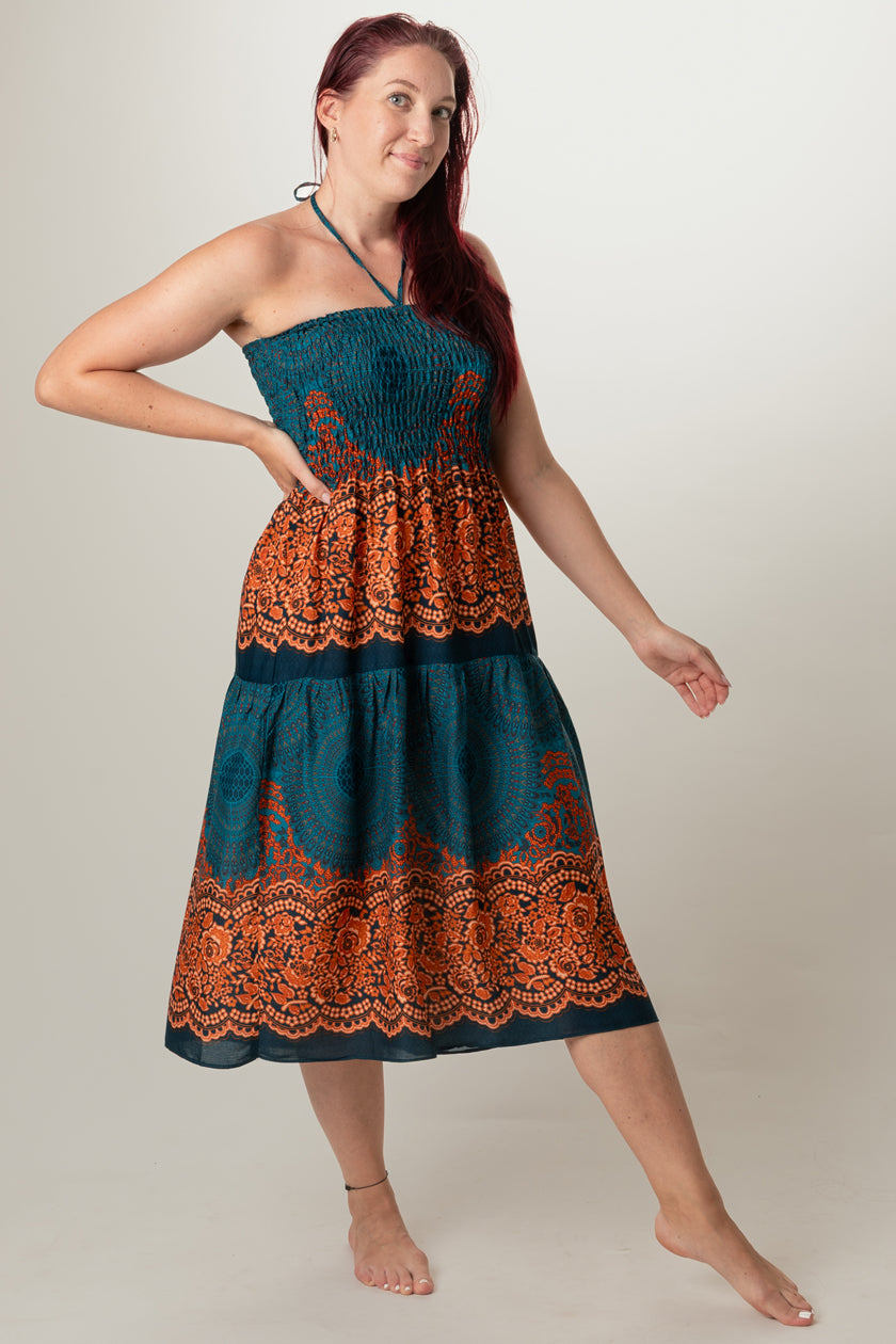 Mandala Teal Artisan Bandeau Midimekko - Berry Piper