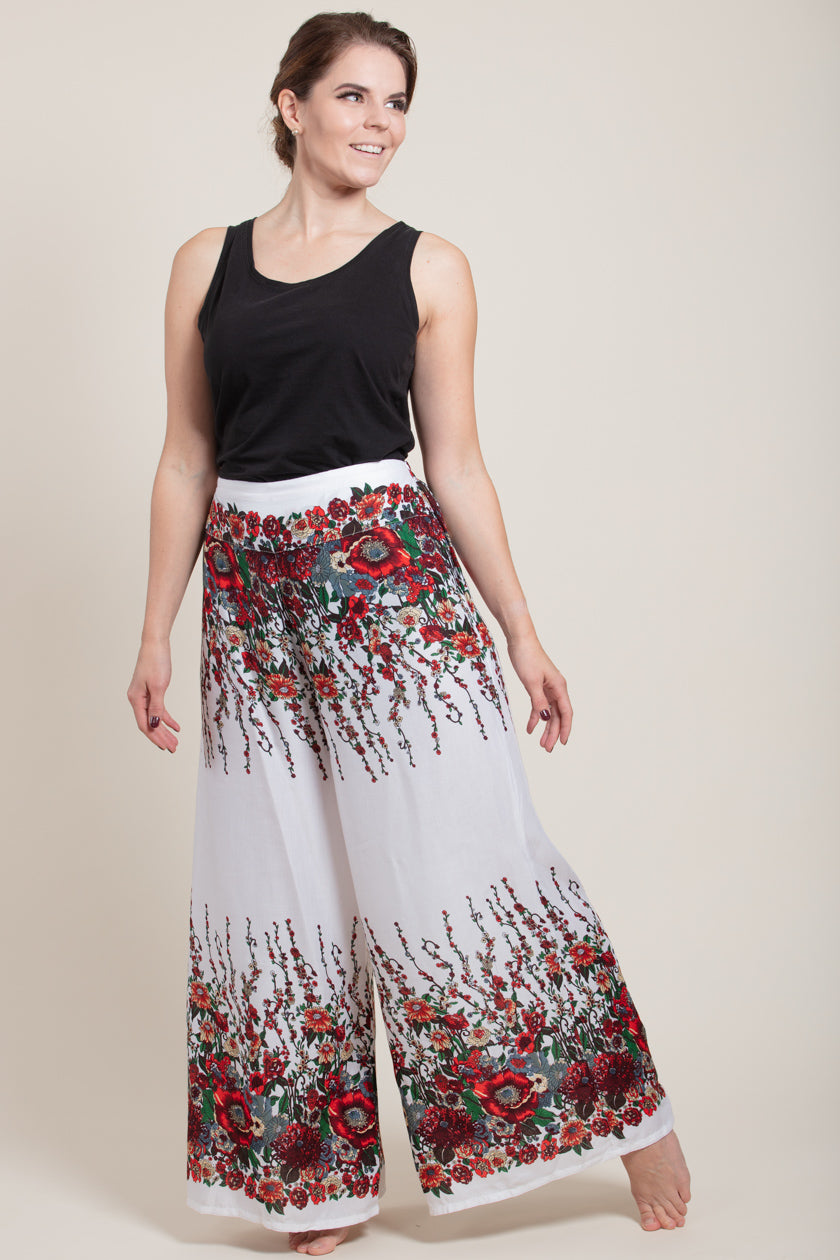 Floral White Artisan Palatsihousut - Berry Piper