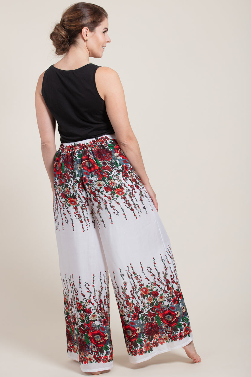 Floral White Artisan Palatsihousut - Berry Piper