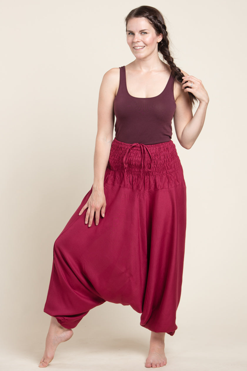 Boho Burgundy Artisan Jumpsuit Haaremihousut - Berry Piper