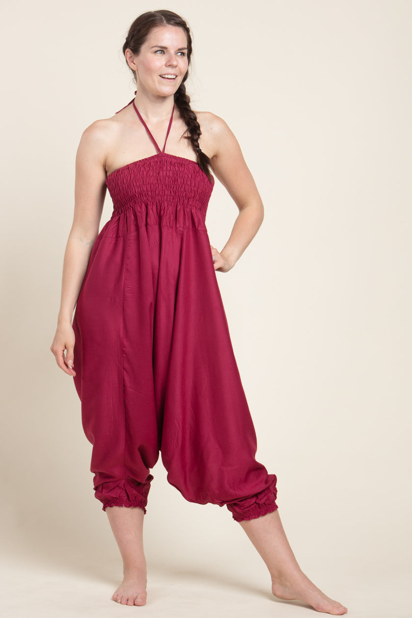 Boho Burgundy Artisan Jumpsuit Haaremihousut - Berry Piper