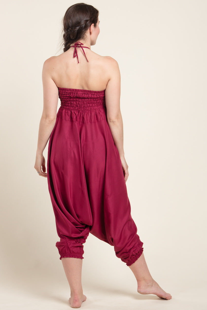Boho Burgundy Artisan Jumpsuit Haaremihousut - Berry Piper