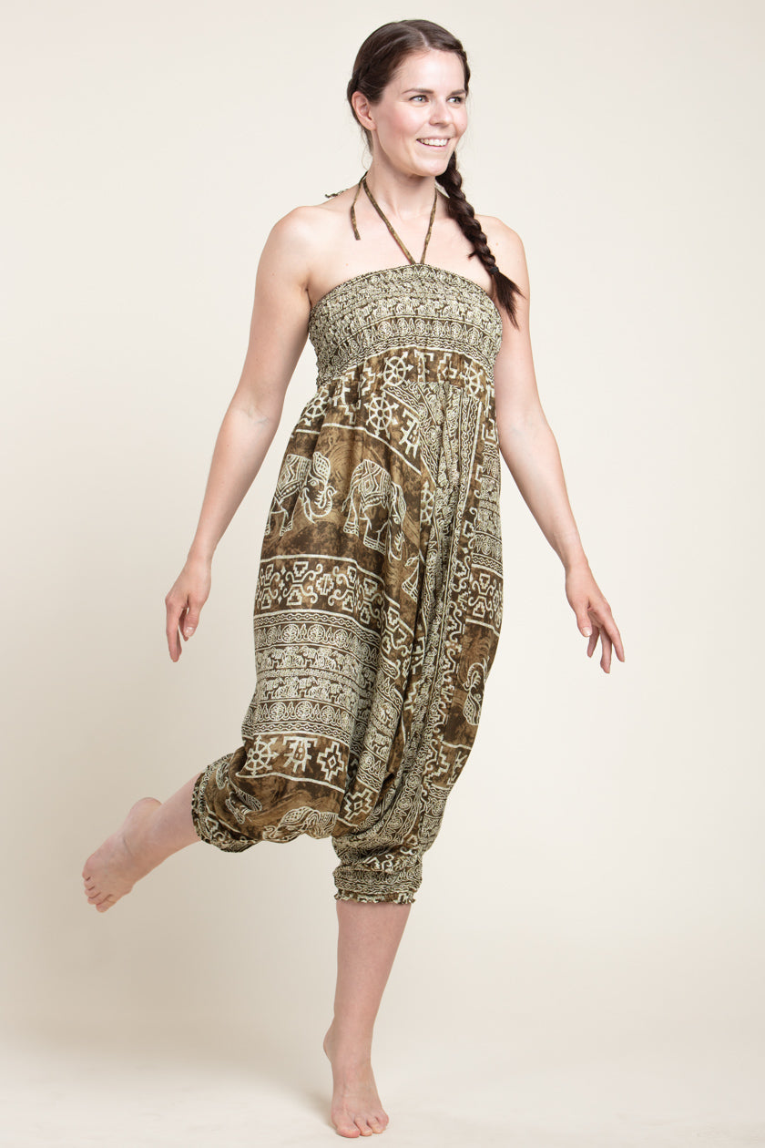 Olive Marble Elephants Artisan Jumpsuit Haaremihousut - Berry Piper