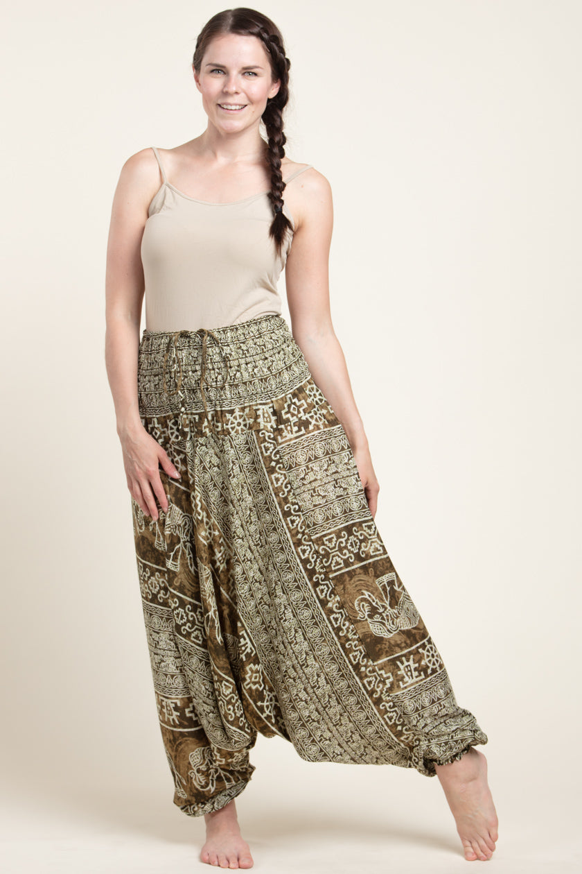 Olive Marble Elephants Artisan Jumpsuit Haaremihousut - Berry Piper