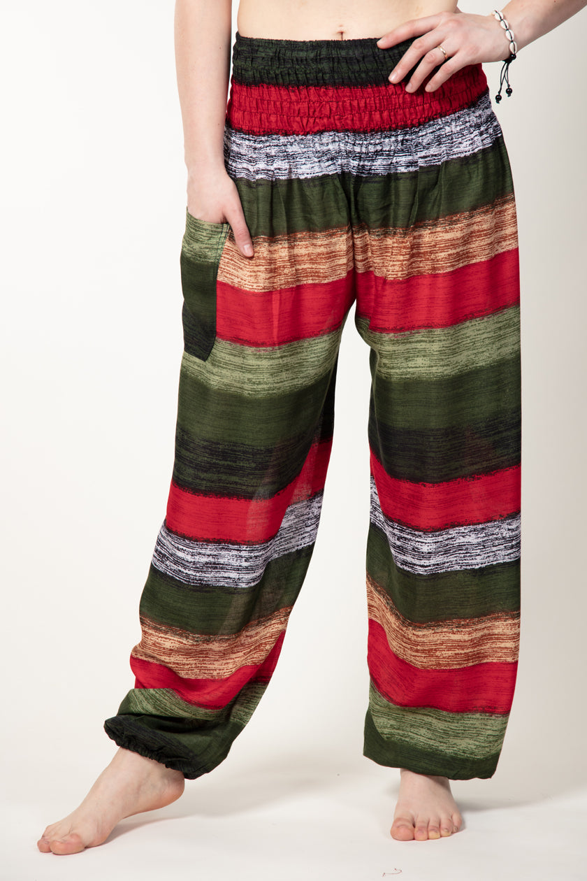 Striped Green Artisan Haaremihousut - Berry Piper