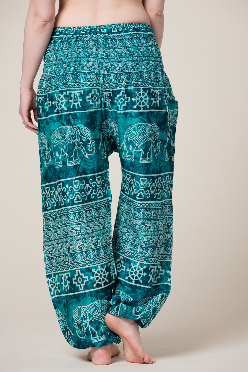 Teal Marble Elephants Artisan Haaremihousut - Berry Piper