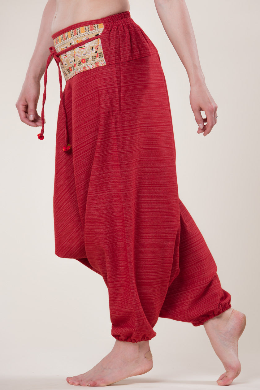 Pinstripe Red Hill Tribe Artisan Low Cut Haaremihousut - Berry Piper