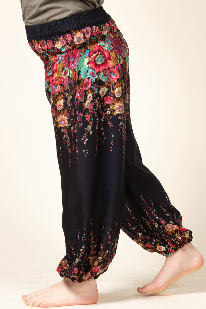Kids Floral Black Artisan Haaremihousut - Berry Piper