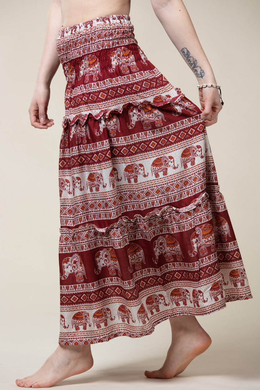 Aztec Elephant Red Artisan Maksihame - Berry Piper
