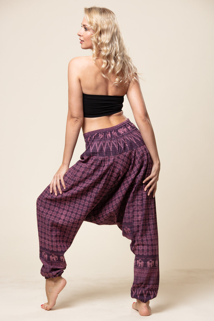 Elephant Purple Hill Tribe Artisan Low Cut Haaremihousut - Berry Piper