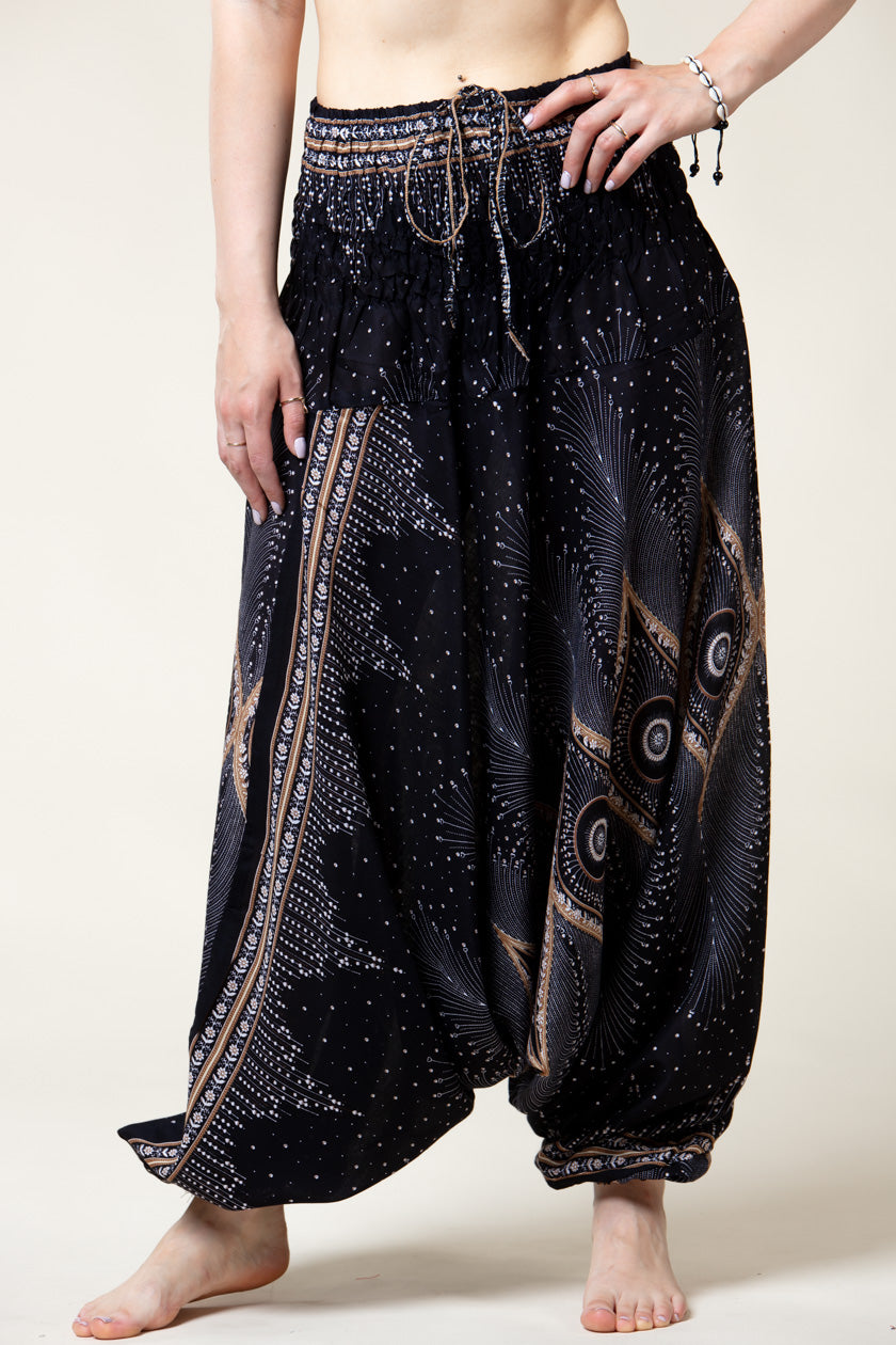 Diamond Peacock Black Artisan Jumpsuit Haaremihousut - Berry Piper